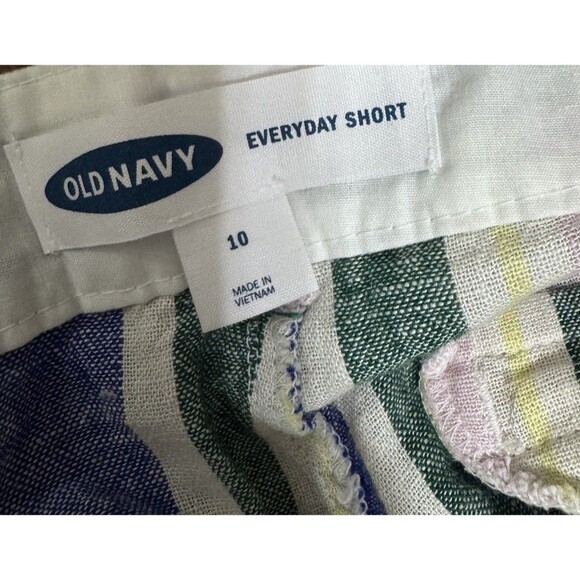NWT Old  Navy LINEN Shorts Sz 10 Blue Pink Green Red‎ Yellow Striped Linen Blend - Picture 2 of 4